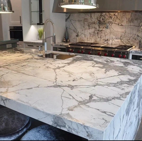 Invisible Grey Marble Kitchen Island