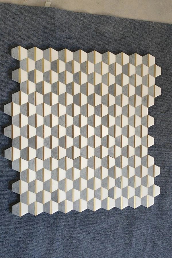 Thassos marble mosaic tile with copper