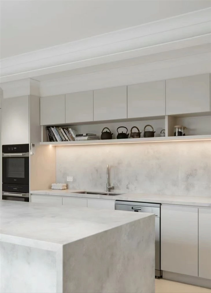 White Concrete Quartz kitchen Countertop