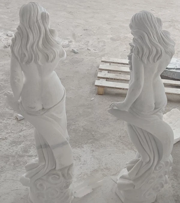 White marble female statue sawn